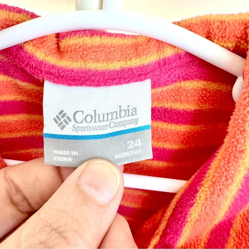 Columbia 24M Toddler Fleece Jacket Pink Orange Striped‎ Zip Up Spring Layer
